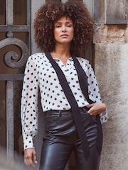 Sosandar White Spot Print Tie Neck Blouse - Image 1 of 5