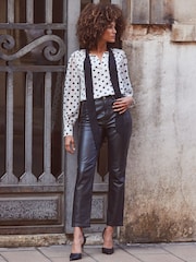 Sosandar White Spot Print Tie Neck Blouse - Image 4 of 5