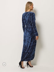 Long Tall Sally Blue Crushed Velvet Wrap Midi Dress - Image 3 of 6