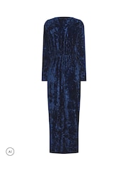 Long Tall Sally Blue Crushed Velvet Wrap Midi Dress - Image 6 of 6
