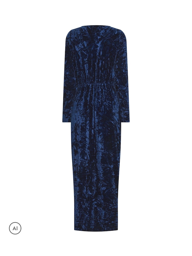 Long Tall Sally Blue Crushed Velvet Wrap Midi Dress - Image 6 of 6 Long Tall Sally Blue Crushed Velvet Wrap Midi Dress - Image 6 of 6
