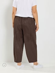 Yours Curve Brown Faux Suede Barrel Leg Trousers - Image 3 of 6