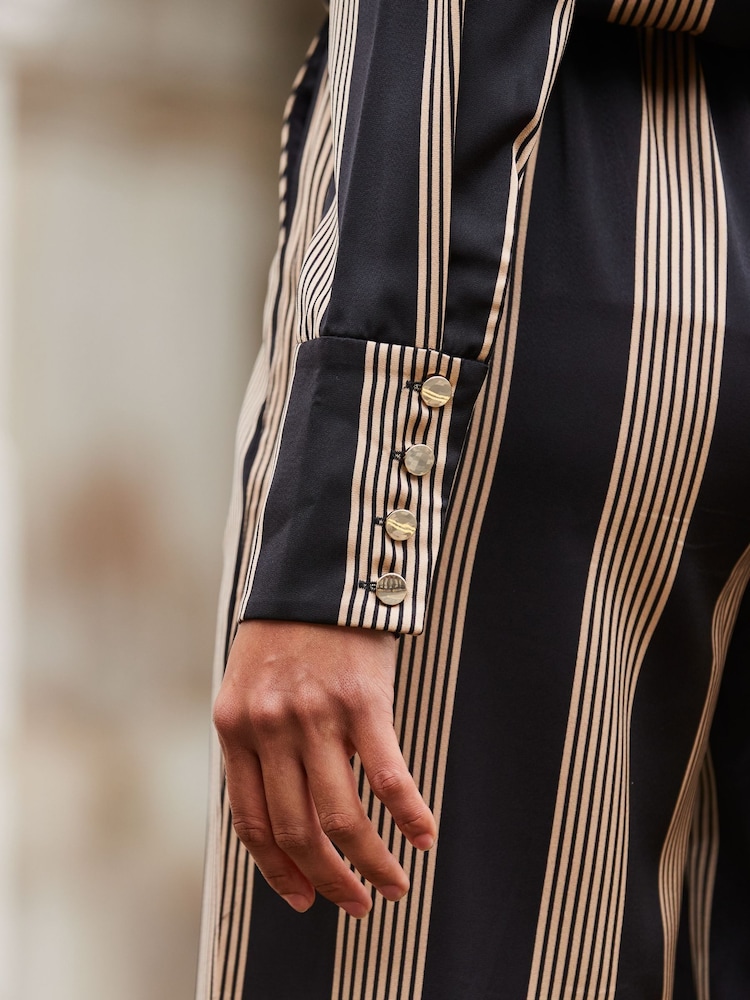 Sosandar Classic Blue Stripe Satin Shirt - Image 5 of 5