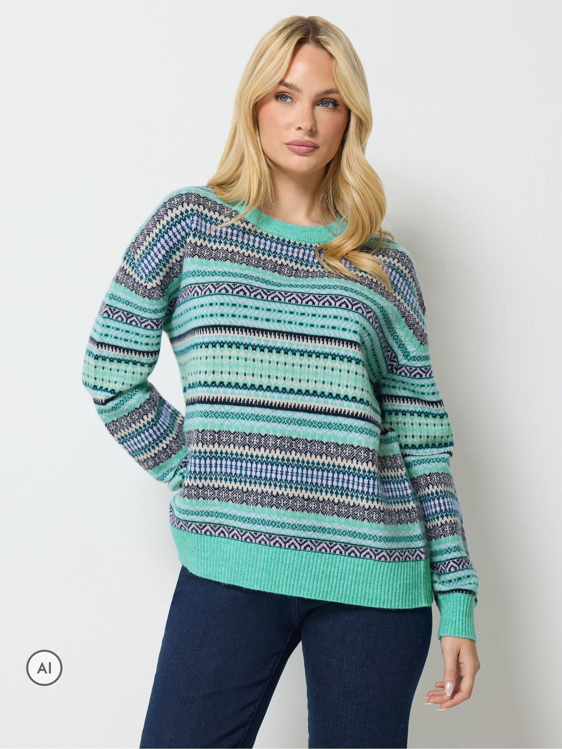 M&Co Women's Mint Fair Isle Long Sleeve Jumper In | : 14/16 - Image 1