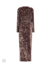 Long Tall Sally Brown Crushed Velvet Wrap Midi Dress - Image 6 of 6