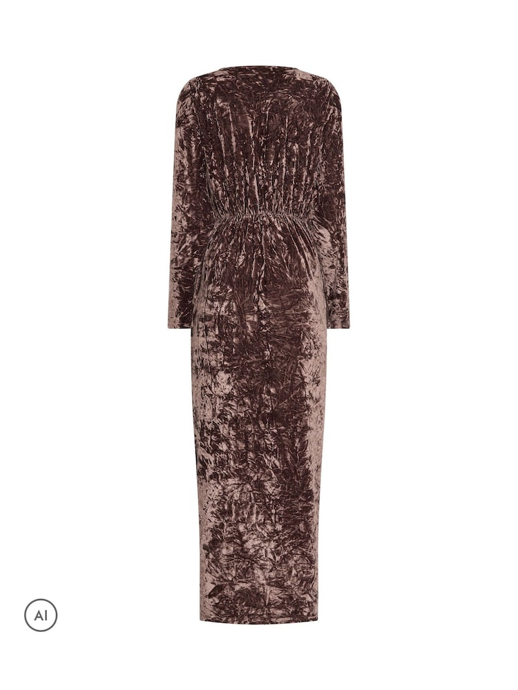 Long Tall Sally Brown Crushed Velvet Wrap Midi Dress - Image 6 of 6 Long Tall Sally Brown Crushed Velvet Wrap Midi Dress - Image 6 of 6