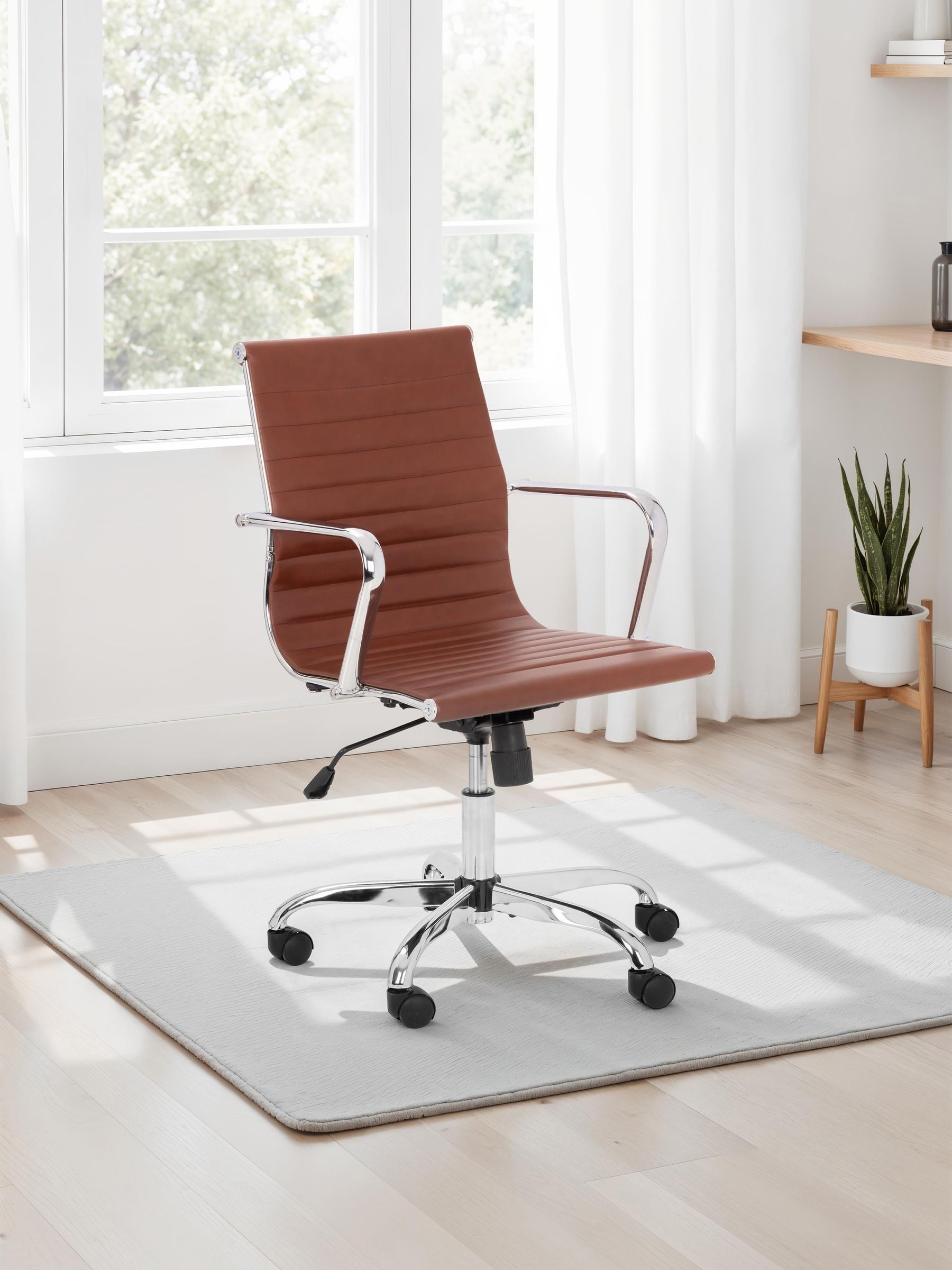 Julian Bowen Gio Brown Faux Leather Swivel Office Chair - Chrome Frame - Image 7