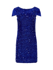 M&Co Blue Petite Velvet Sequin Shift Dress - Image 6 of 7