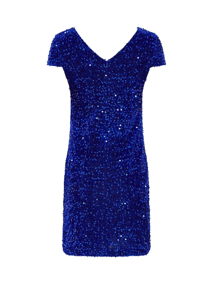 M&Co Blue Petite Velvet Sequin Shift Dress - Image 7 of 7 M&Co Blue Petite Velvet Sequin Shift Dress - Image 7 of 7