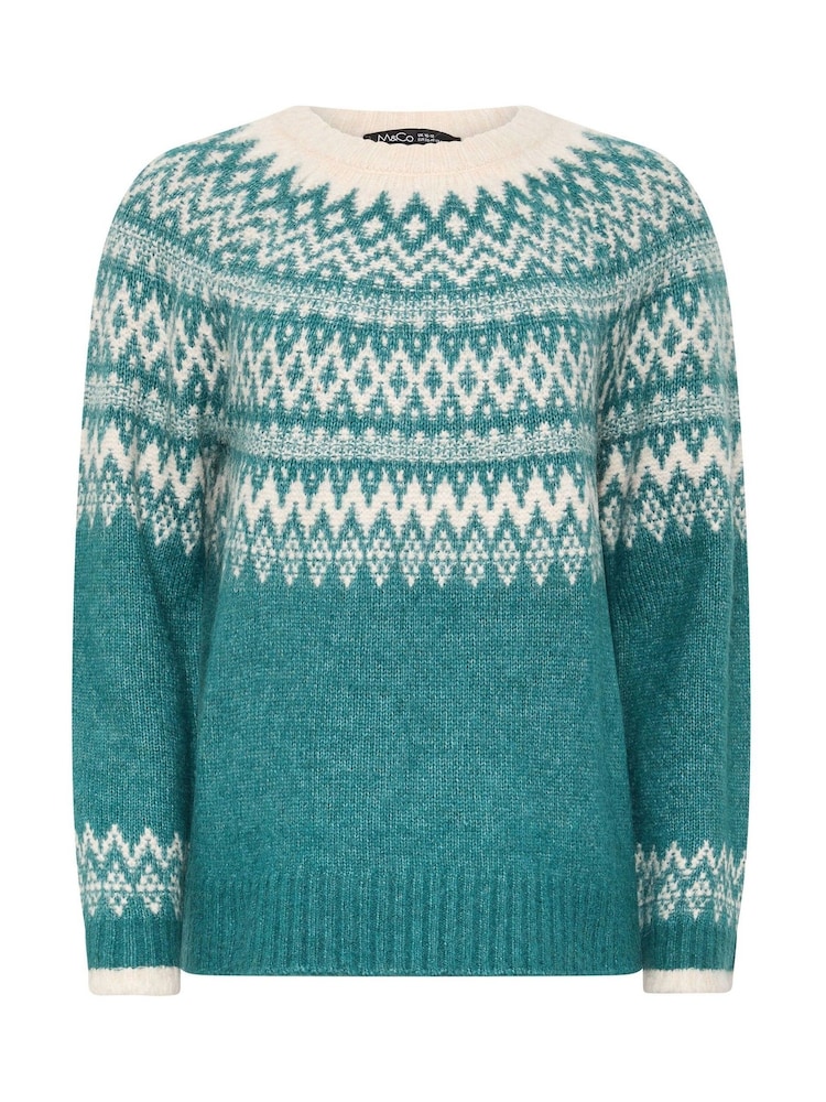 M&Co Green Fairisle Knit Jumper - Image 1 of 2 M&Co Green Fairisle Knit Jumper - Image 1 of 2