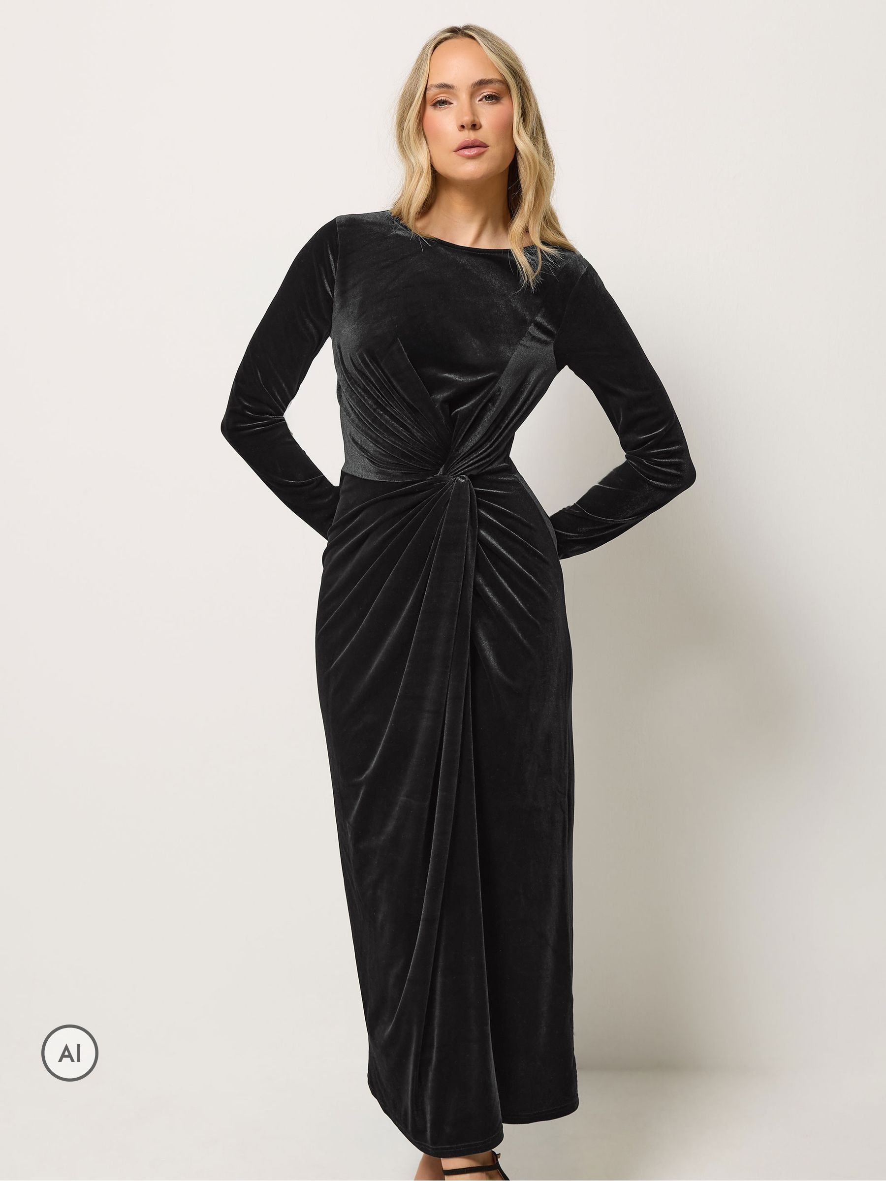 Long Tall Sally Women's Black Twist Front Velvet Maxi Dress - Image 1