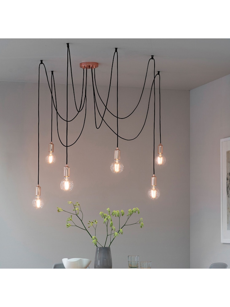 Gallery Home Copper Industrial 6 Cluster Chrome Ceiling Light Pendant - Image 1 of 4