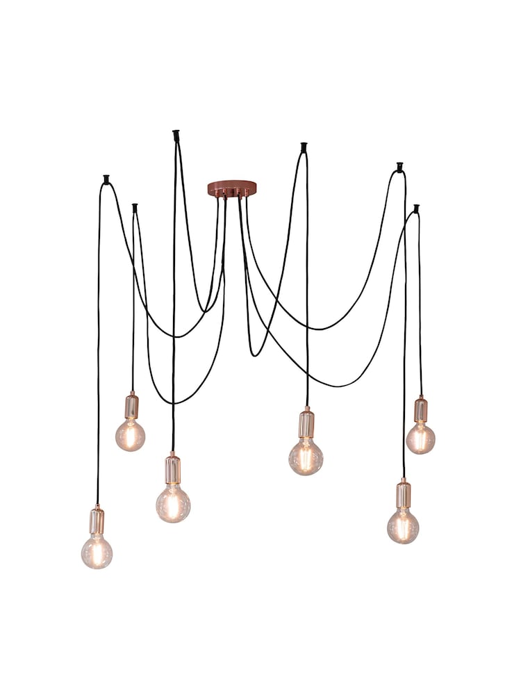 Gallery Home Copper Industrial 6 Cluster Chrome Ceiling Light Pendant - Image 4 of 4