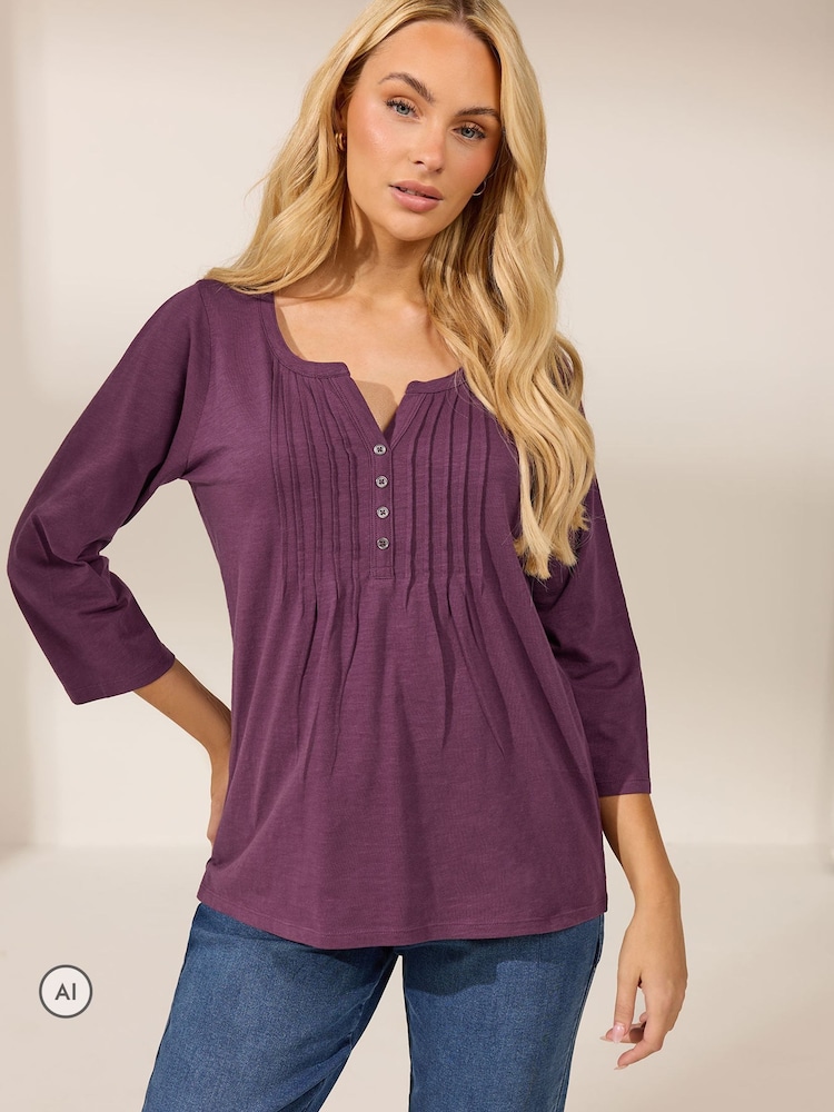 M&Co Purple Cotton Long Sleeve Henley Top - Image 1 of 7