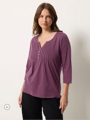 M&Co Purple Cotton Long Sleeve Henley Top - Image 2 of 7