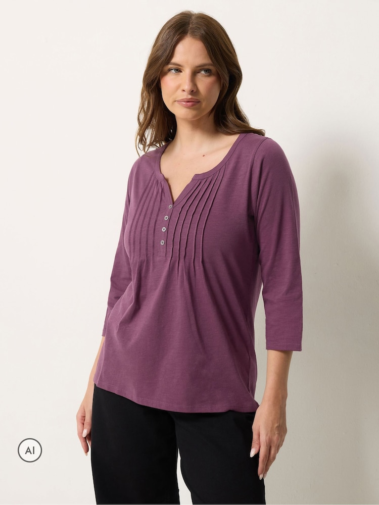 M&Co Purple Cotton Long Sleeve Henley Top - Image 2 of 7