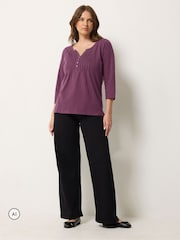 M&Co Purple Cotton Long Sleeve Henley Top - Image 3 of 7