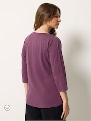 M&Co Purple Cotton Long Sleeve Henley Top - Image 4 of 7