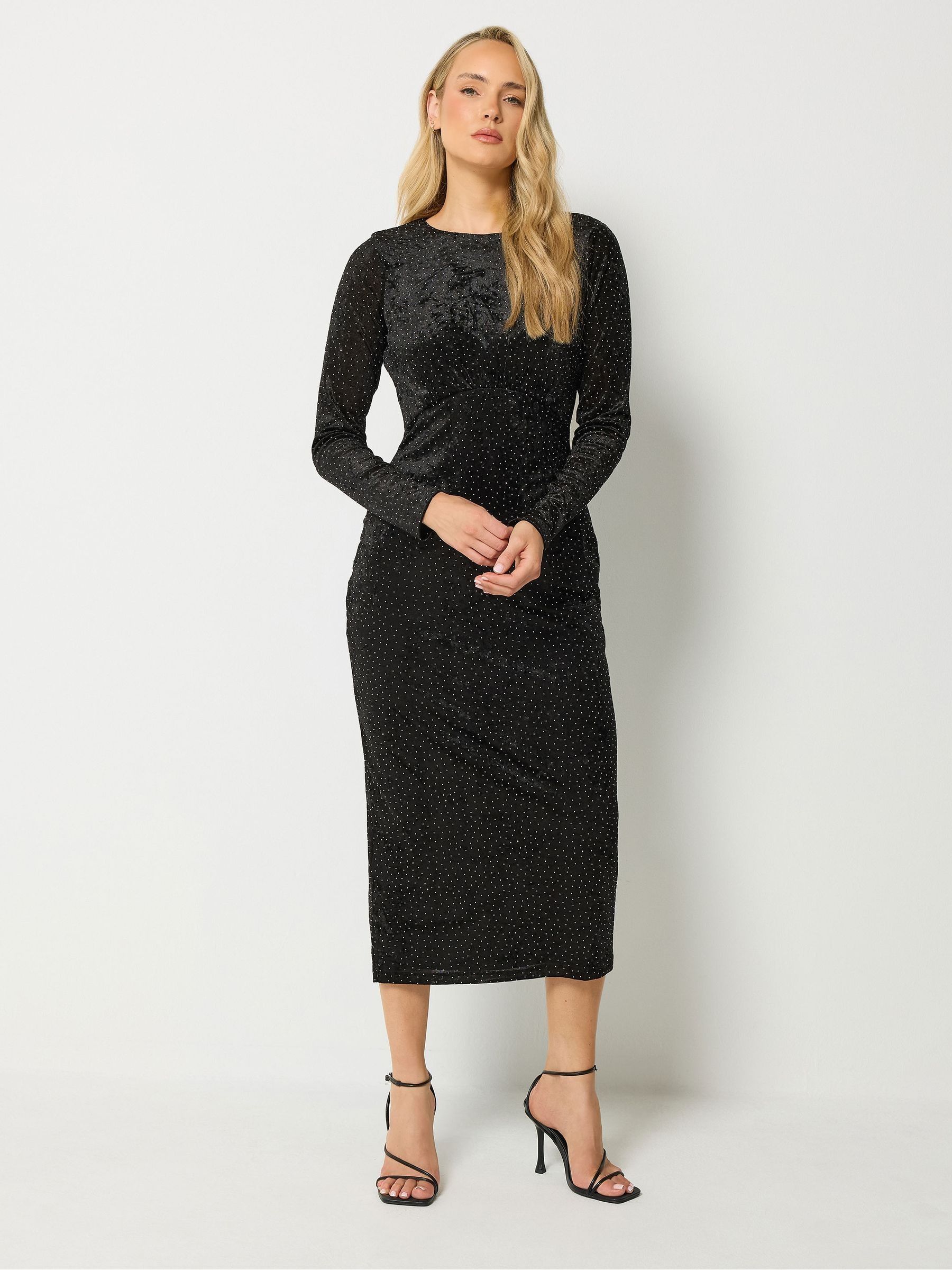 Long Tall Sally Women's Black Velvet Studded Midi Dress - Image 1