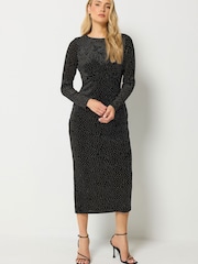 Long Tall Sally Black Velvet Studded Midi Dress - Image 1 of 6