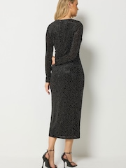 Long Tall Sally Black Velvet Studded Midi Dress - Image 3 of 6