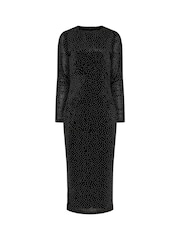 Long Tall Sally Black Velvet Studded Midi Dress - Image 5 of 6