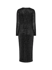 Long Tall Sally Black Velvet Studded Midi Dress - Image 6 of 6