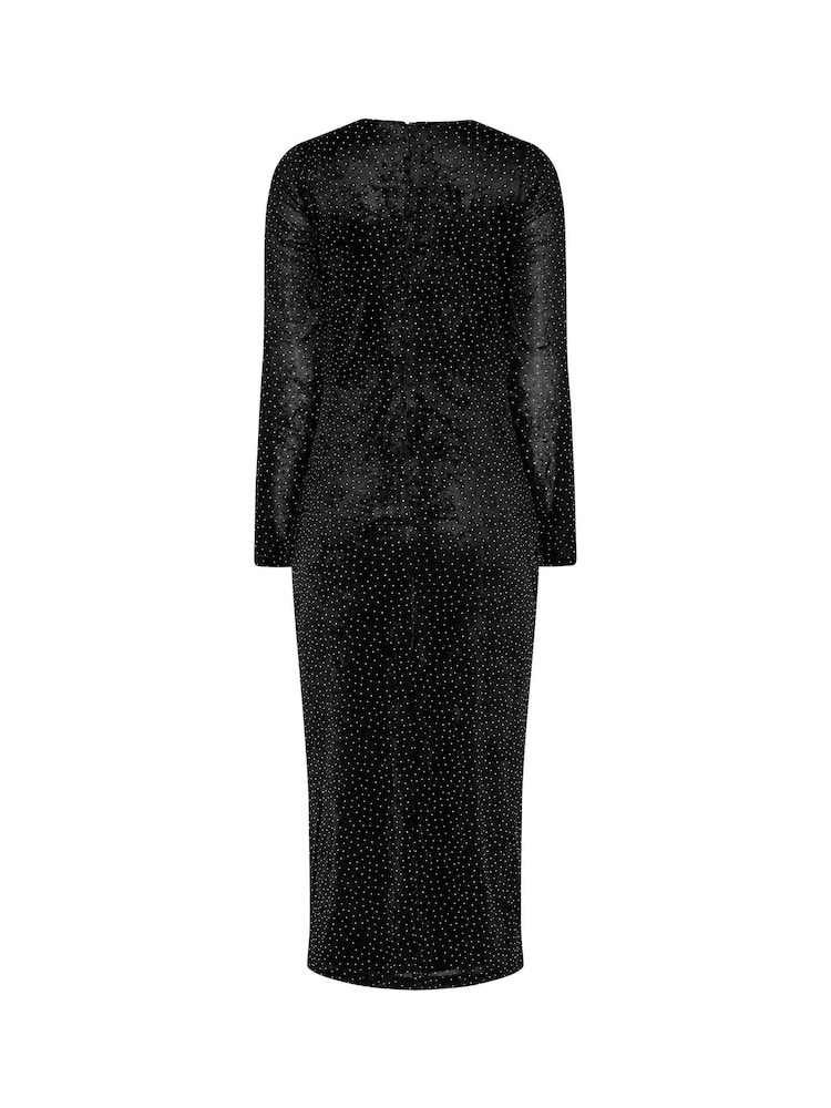 Long Tall Sally Black Velvet Studded Midi Dress - Image 6 of 6