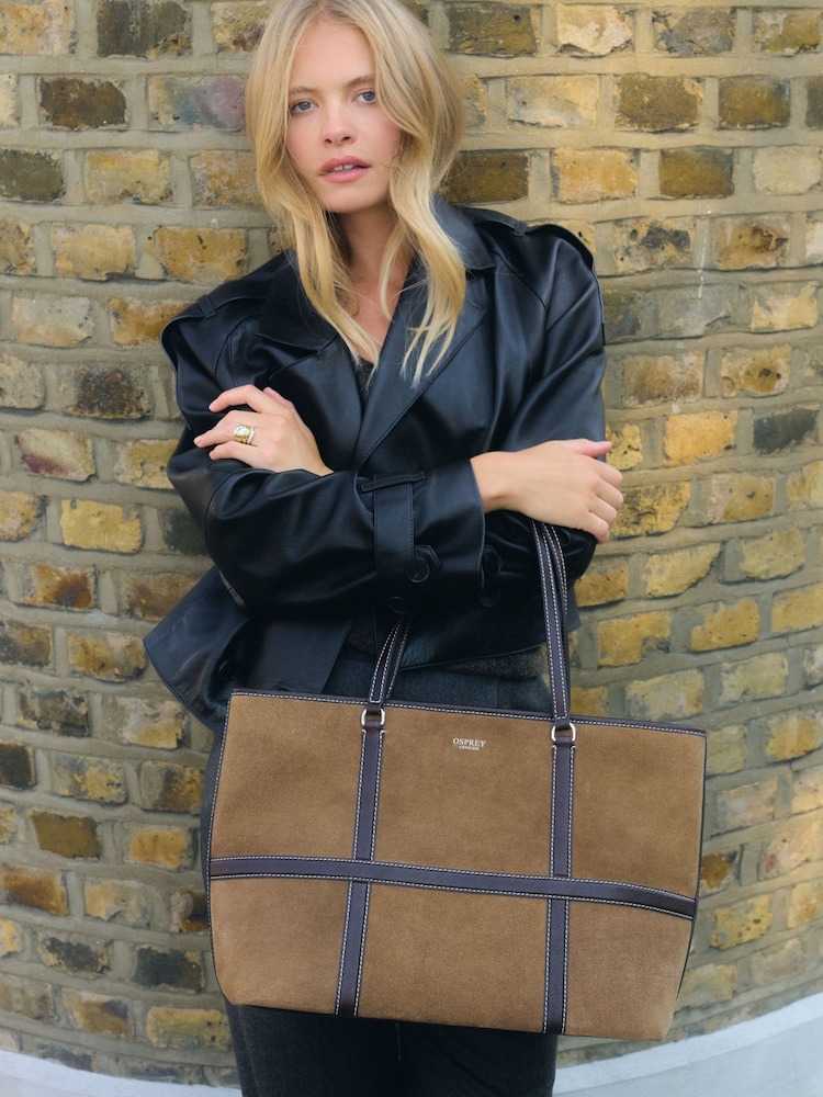 Коричневий - Osprey London The Contrast Large Suede Tote Bag - Image 1 of 6 Коричневий - Osprey London The Contrast Large Suede Tote Bag - Image 1 of 6