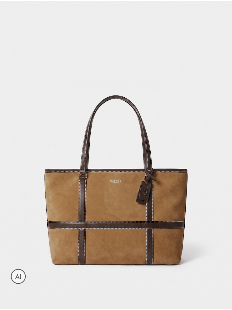 Коричневий - Osprey London The Contrast Large Suede Tote Bag - Image 2 of 6 Коричневий - Osprey London The Contrast Large Suede Tote Bag - Image 2 of 6