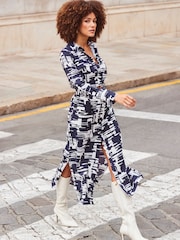 Sosandar Blue Abstract Print Luxe Utility Shirt Dress - Image 1 of 6