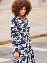 Sosandar Blue Abstract Print Luxe Utility Shirt Dress - Image 6 of 6