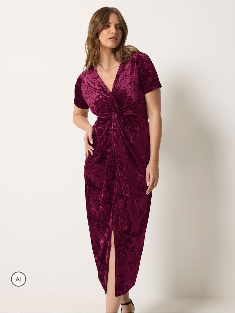 M&Co Red Crushed Velvet Knot Front Dress - Image 2 of 6 M&Co Red Crushed Velvet Knot Front Dress - Image 2 of 6