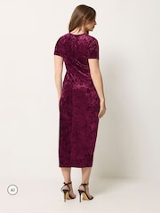 M&Co Red Crushed Velvet Knot Front Dress - Image 3 of 6