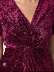M&Co Red Crushed Velvet Knot Front Dress - Image 4 of 6