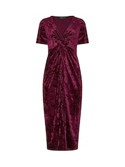 M&Co Red Crushed Velvet Knot Front Dress - Image 5 of 6