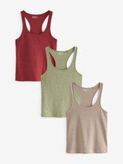 Green/Neutral/Red Ribbed Racer Vests 3 Pack - Image 1 of 9