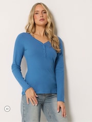 Long Tall Sally Blue Long Sleeve Henley Top - Image 3 of 7