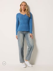 Long Tall Sally Blue Long Sleeve Henley Top - Image 4 of 7