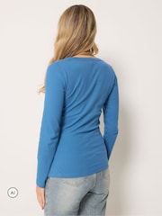 Long Tall Sally Blue Long Sleeve Henley Top - Image 5 of 7