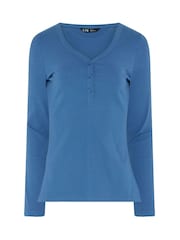 Long Tall Sally Blue Long Sleeve Henley Top - Image 6 of 7