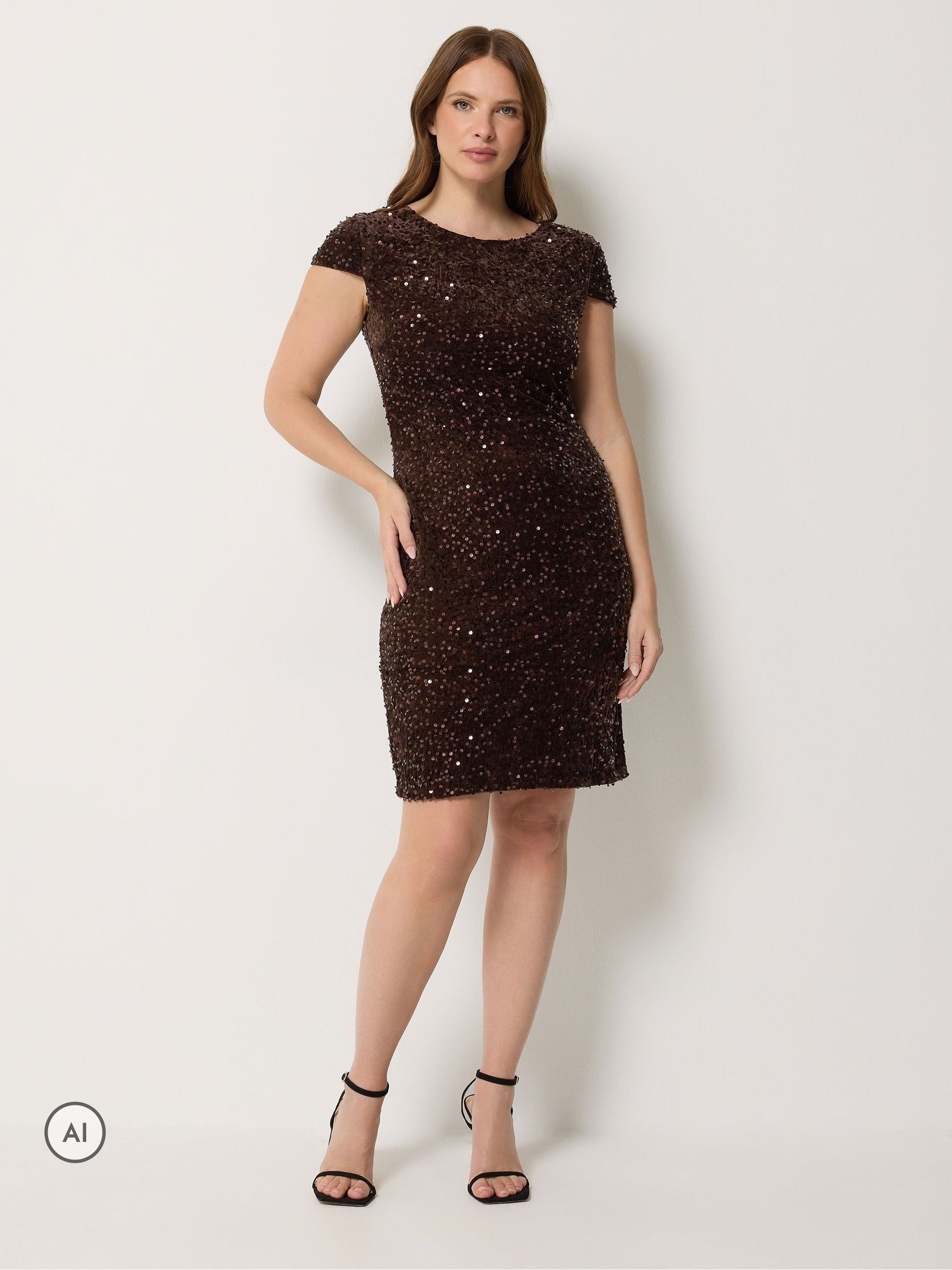 M & Co Women's Brown Sequin Velvet Shift Dress