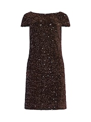 M&Co Brown Sequin Velvet Shift Dress - Image 1 of 2