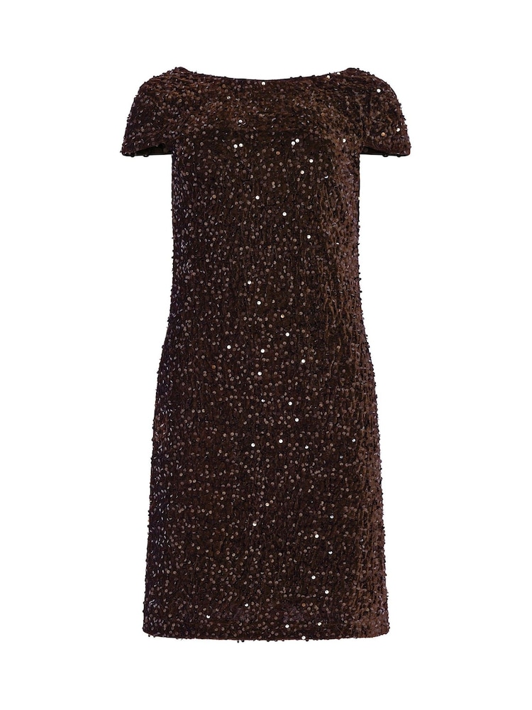 M&Co Brown Sequin Velvet Shift Dress - Image 1 of 2 M&Co Brown Sequin Velvet Shift Dress - Image 1 of 2