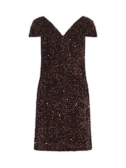 M&Co Brown Sequin Velvet Shift Dress - Image 2 of 2