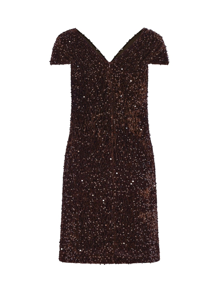M&Co Brown Sequin Velvet Shift Dress - Image 2 of 2 M&Co Brown Sequin Velvet Shift Dress - Image 2 of 2