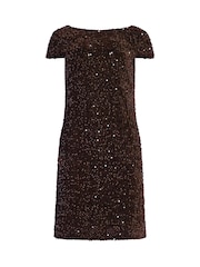 M&Co Brown Sequin Velvet Shift Dress - Image 5 of 6