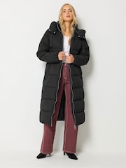 Long Tall Sally Black Padded Hooded Midi Coat - Image 1 of 7