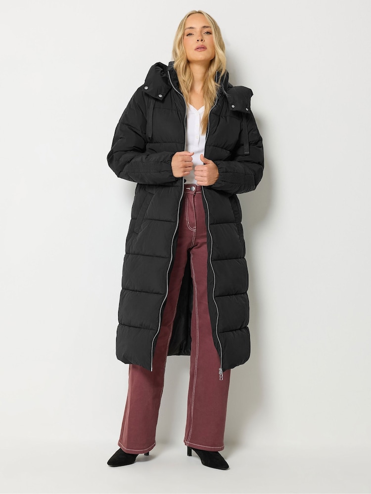 Long Tall Sally Black Padded Hooded Midi Coat - Image 1 of 7 Long Tall Sally Black Padded Hooded Midi Coat - Image 1 of 7
