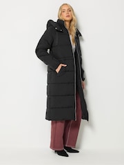 Long Tall Sally Black Padded Hooded Midi Coat - Image 2 of 7